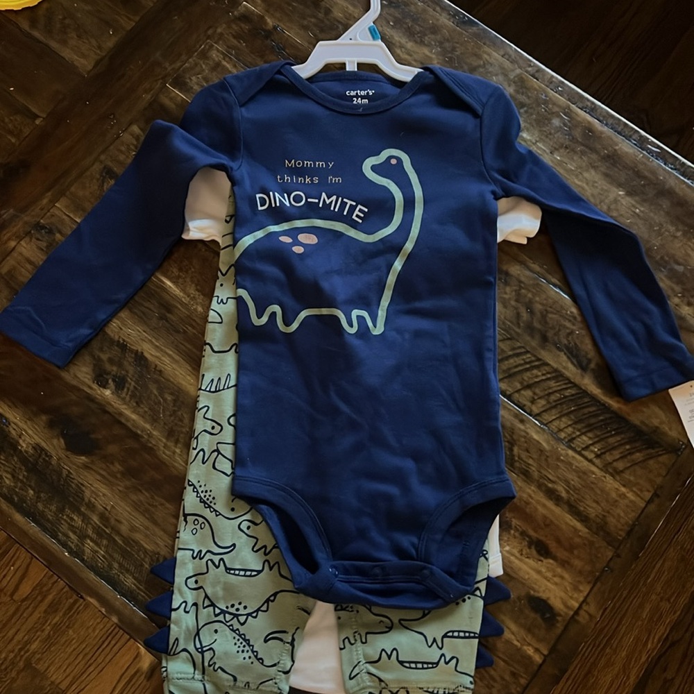 NWT - 24M Carter’s 3-Piece Long Sleeve Dinosaur set w/2 onesies and Dino…